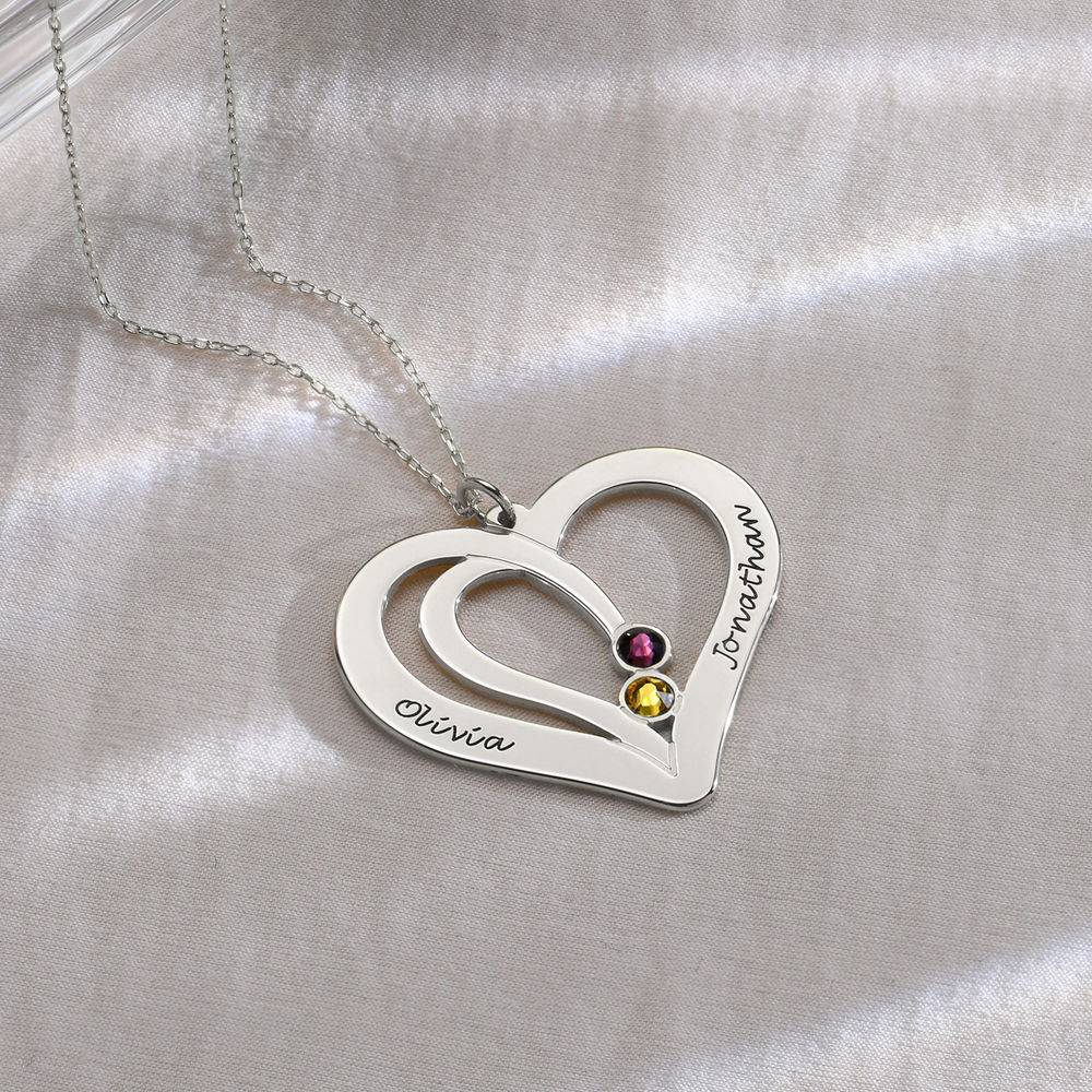 Engraved Couples Birthstone Necklace in Premium Silver