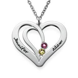 Engraved Heart Birthstone Necklace in Sterling Silver product photo