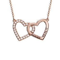 Engraved Double Heart Necklace in Rose Gold Plating product photo