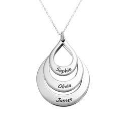 Engraved Family Necklace Drop Shaped in White Gold product photo
