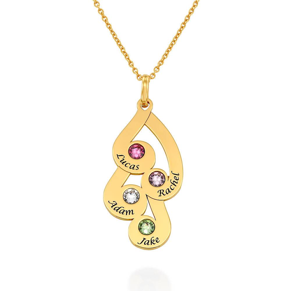 Engraved Family Pendant Necklace with Birthstones in Gold Vermeil product photo