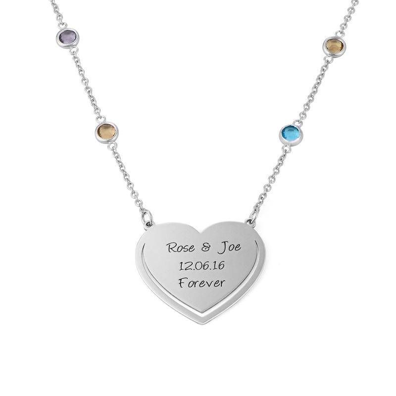 Engraved Heart Necklace with Multi-coloured Stones chain in Sterling Silver product photo