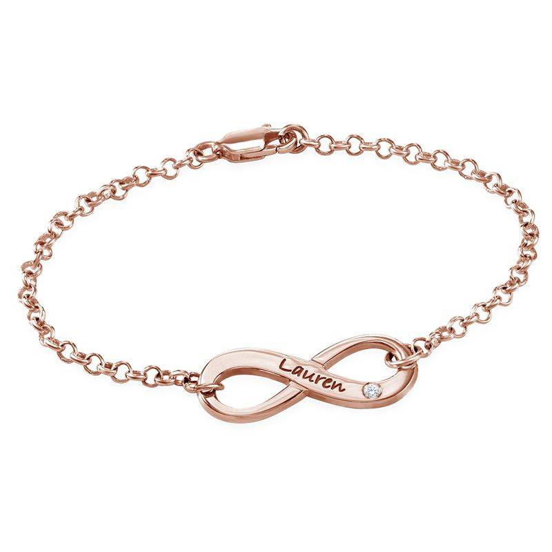 Engraved Infinity Bracelet Rose Gold Plated with Diamond product photo