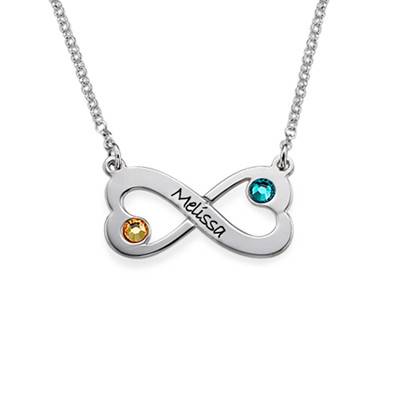 Engraved Infinity Heart Necklace with Birthstone-3 product photo