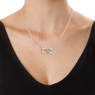 Engraved Infinity Heart Necklace with Birthstone-2 product photo