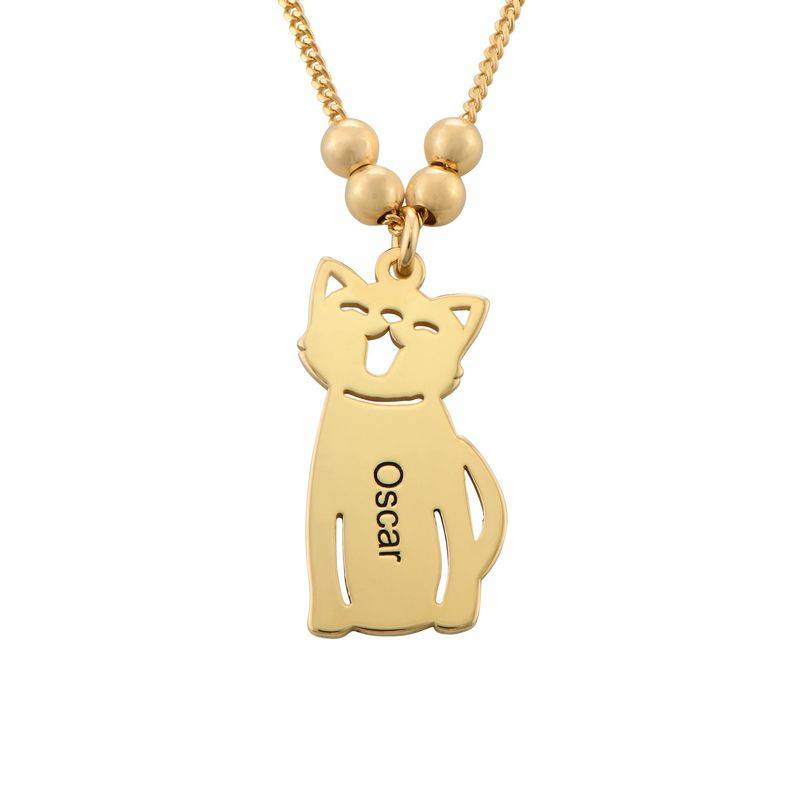 Engraved Kids Charm with Cat and Dog Charm Necklace in Gold Plating