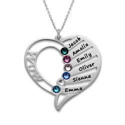 Engraved Mom Birthstone Necklace in Sterling Silver product photo