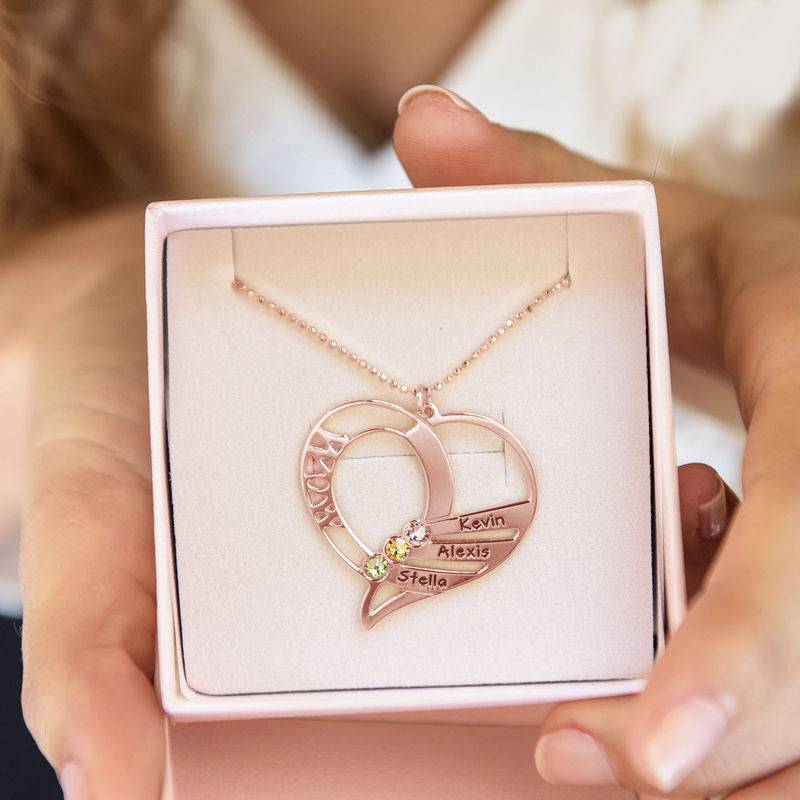 Engraved Mom Birthstone Necklace - Rose 