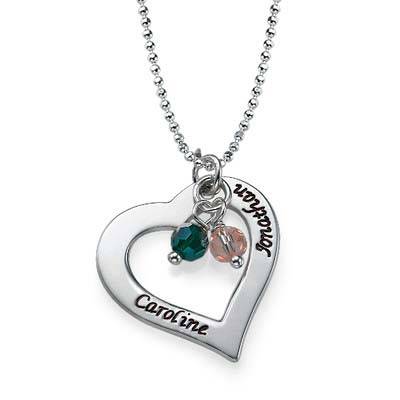 Silver Hollow Heart Necklace with Birthstones-4 product photo