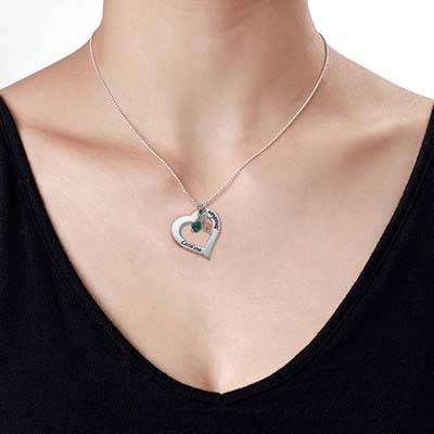Silver Hollow Heart Necklace with Birthstones-3 product photo