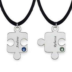 Engraved Puzzle Necklace for Couples with Birthstone product photo