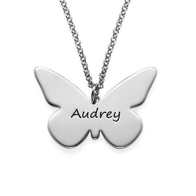Engraved Silver Butterfly Pendant Necklace