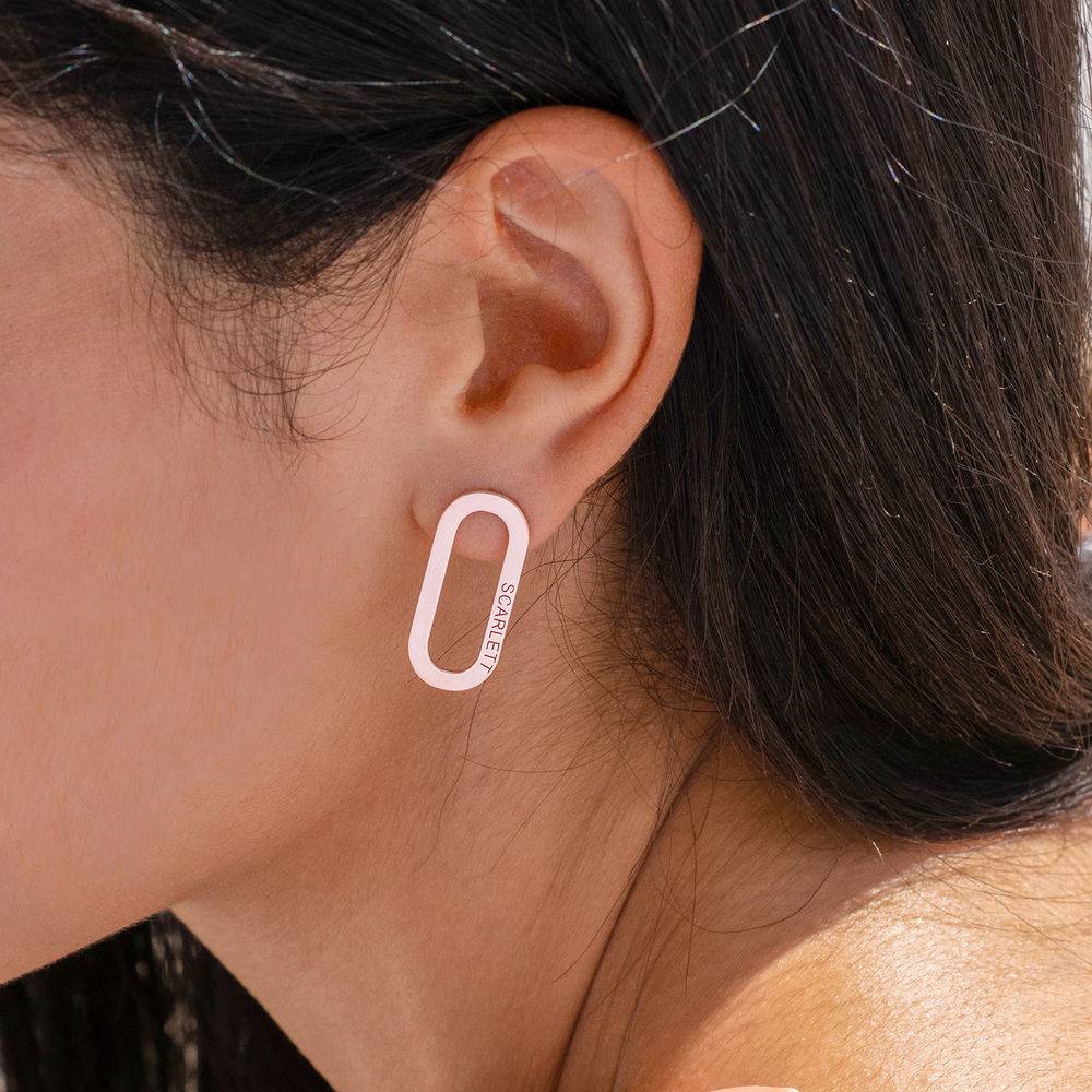 Aria øreringe med enkelt kædeled med indgravering i rosa guldbelægning-3 produkt billede