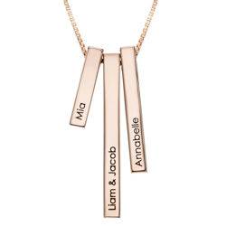 Engraved Triple 3D Vertical Bar Necklace in Rose Gold Plating product photo