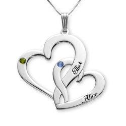 Engraved Two Heart Necklace in 10ct White Gold product photo
