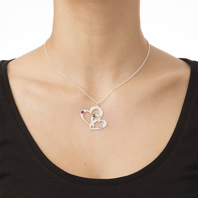 Engraved Two Heart Necklace in Sterling Silver