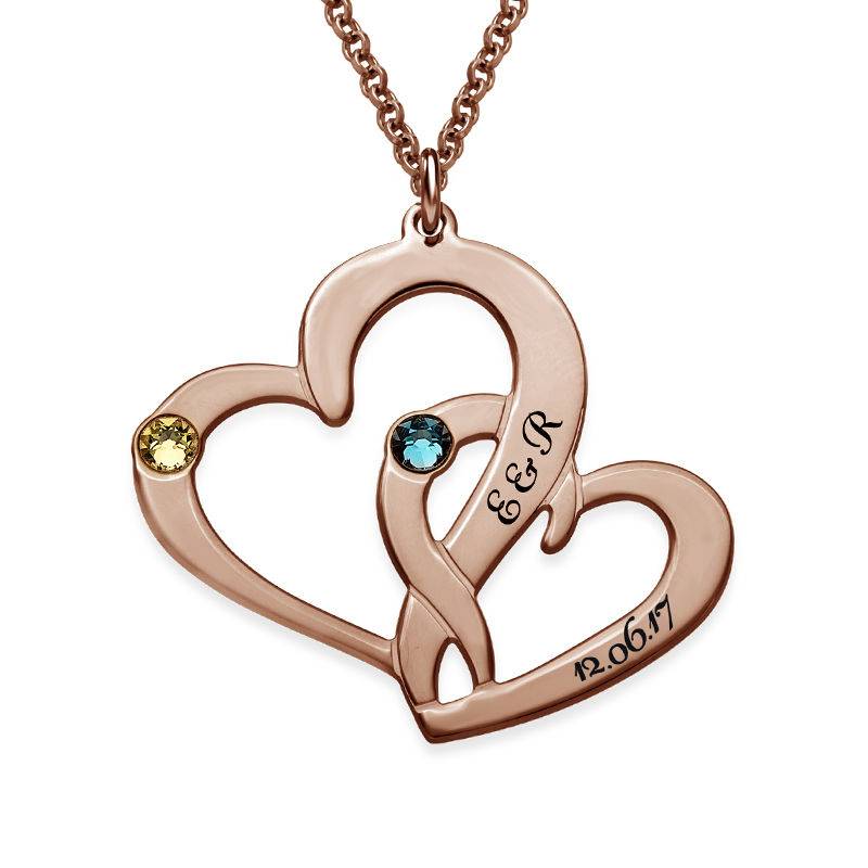 Engraved Two Heart Necklace with Rose Gold Plating