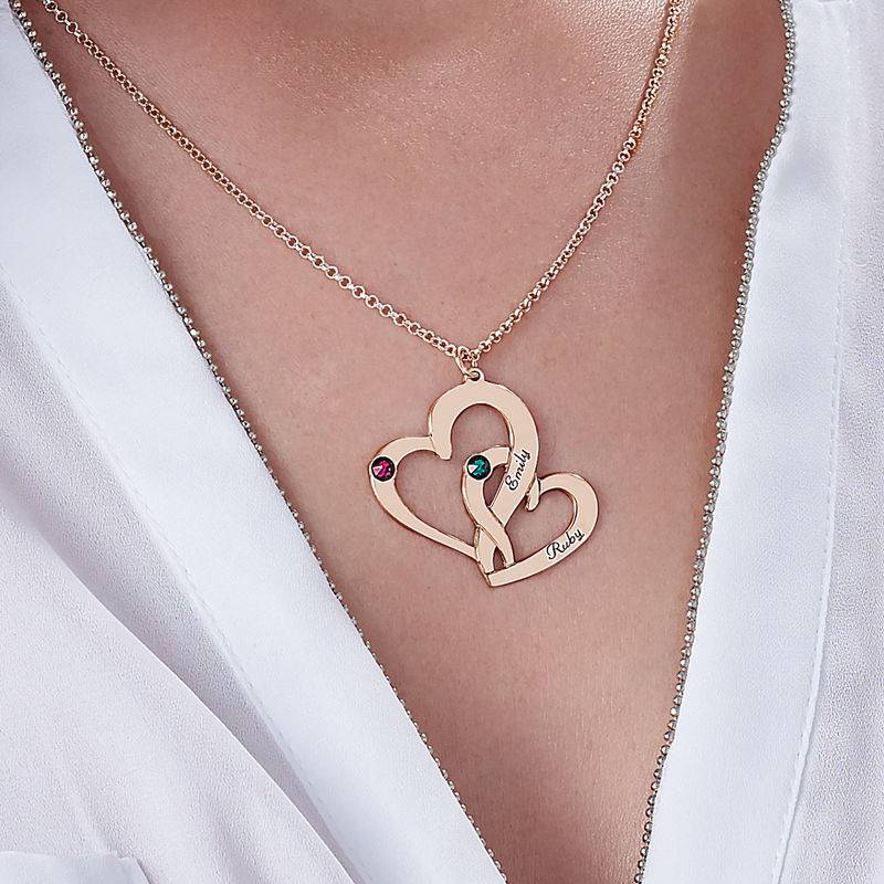 Engraved Two Heart Necklace with Rose Gold Plating
