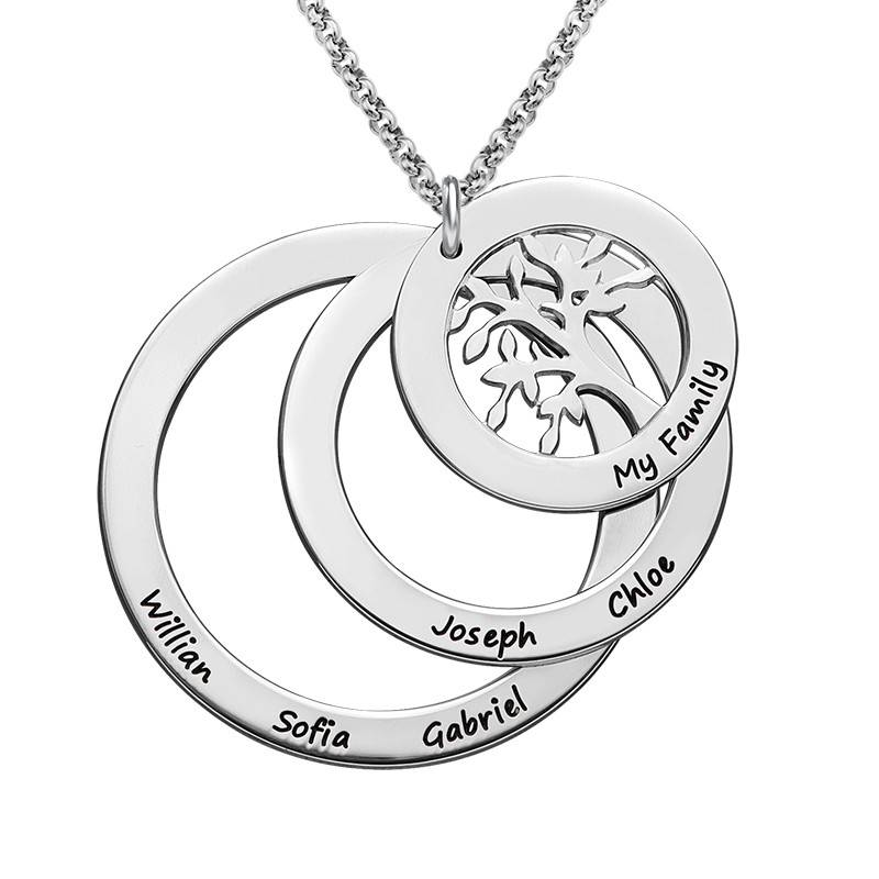 Family Circle Necklace with Hanging Family Tree in Sterling Silver
