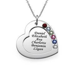 Family Heart Necklace with Birthstones product photo