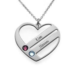 Collar de Corazón con Nombres y Piedras en Plata Premium foto de producto