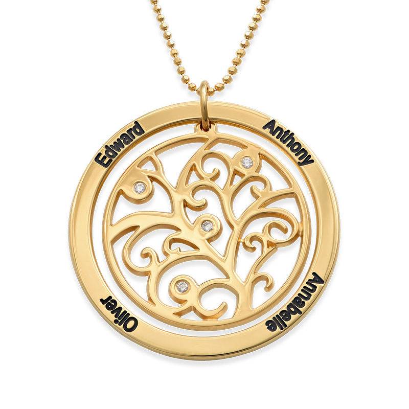 Family Tree Birthstone Necklace Gold Plated  with Diamonds