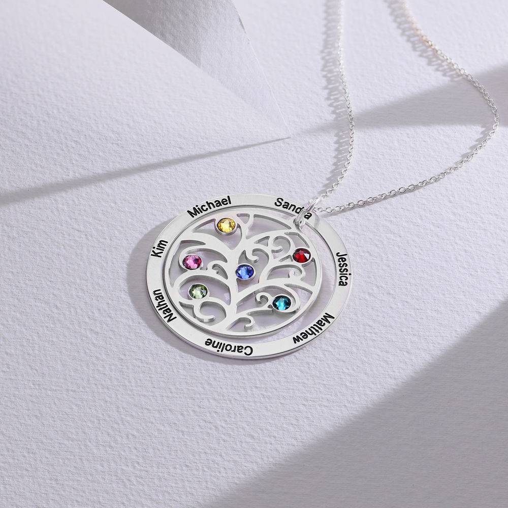 Mom Necklace Sterling Silver 925 Family Tree Necklace Personalized Mothers Necklace with Birthstones and Initial Charms 