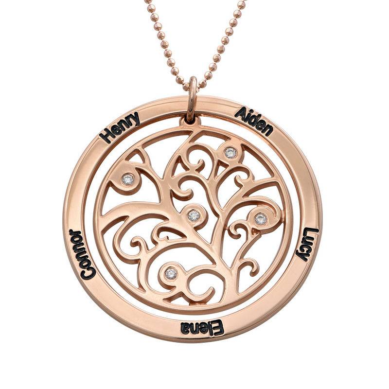 Family Tree Birthstone Necklace Rose Gold Plated  with Diamonds