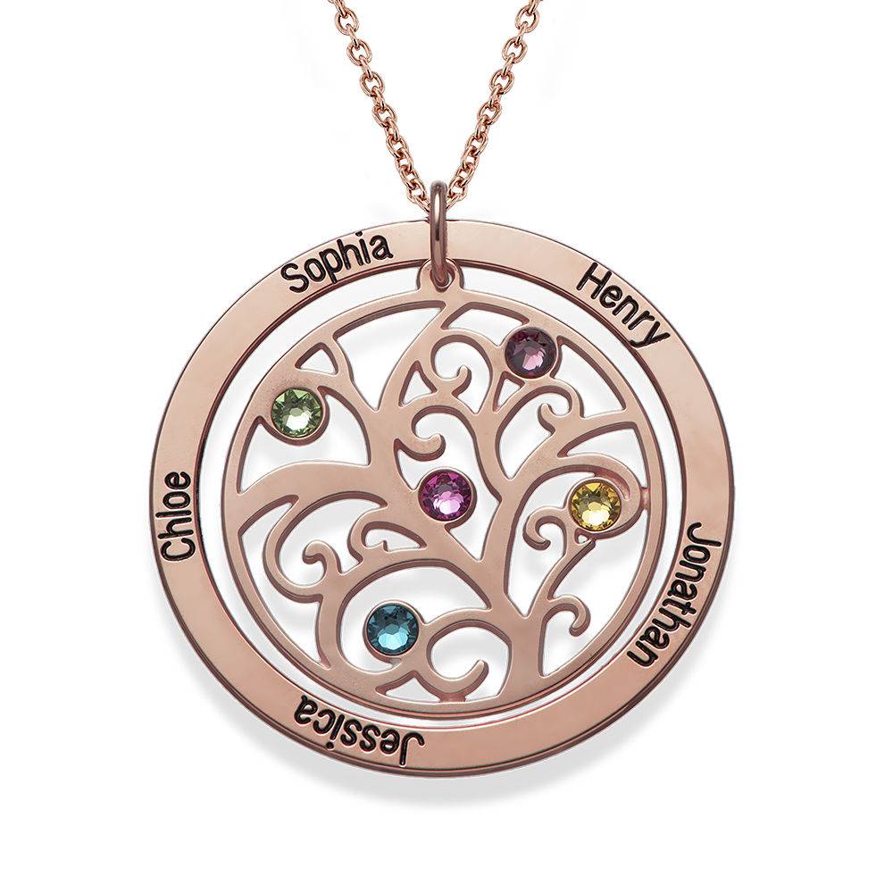 Livets træ halskæde med månedssten i rosaforgyldt sølv