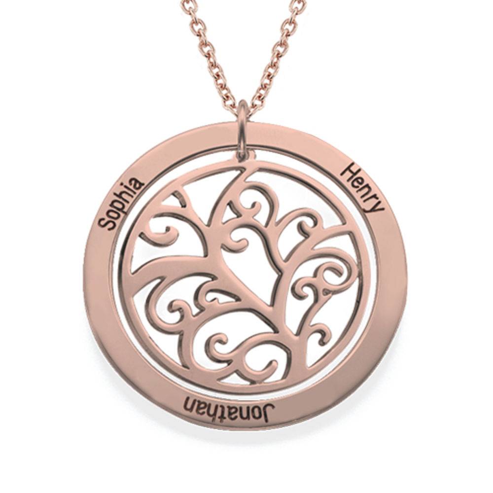 Livets træ halskæde med månedssten i rosaforgyldt sølv