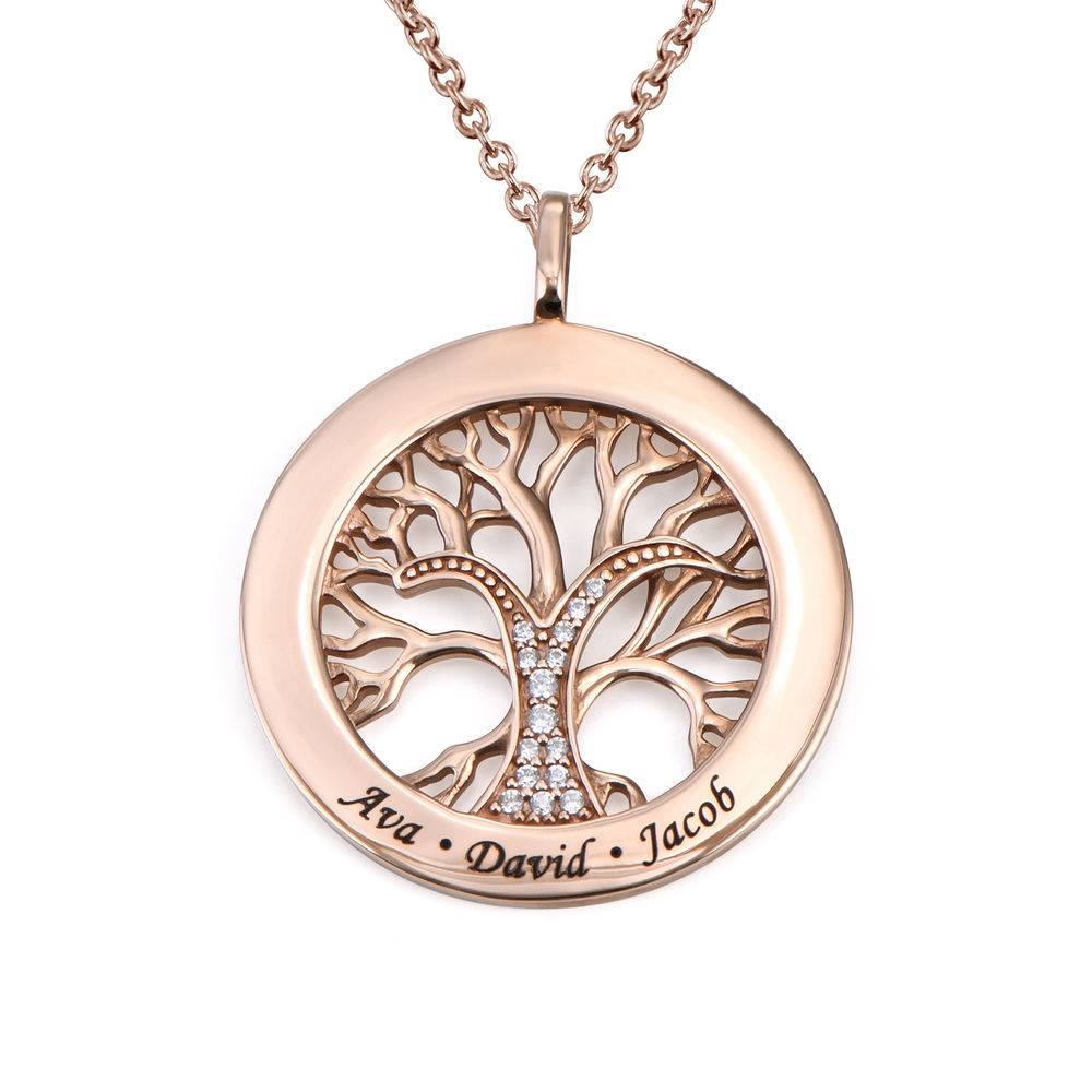 Family Tree Circle Necklace with Cubic Zirconia in 18ct Rose Vermeil product photo