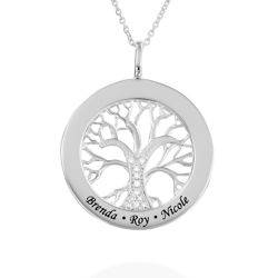 Family Tree Circle Necklace with Cubic Zirconia in Sterling Silver with Diamond product photo