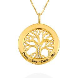 Collar círculo de árbol de la vida con diamante en chapa de oro foto de producto