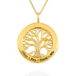 Familietræ halskæde med cirkel med cubic zirconia i guld vermeil med produkt billede