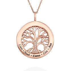 Collar círculo árbol de la vida con diamante en chapa de oro rosa foto de producto