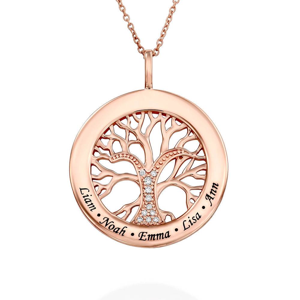 Collar de Árbol Genealógico en Círculo y Zirconia Cúbica Chapado en Oro Rosa con Diamante foto de producto