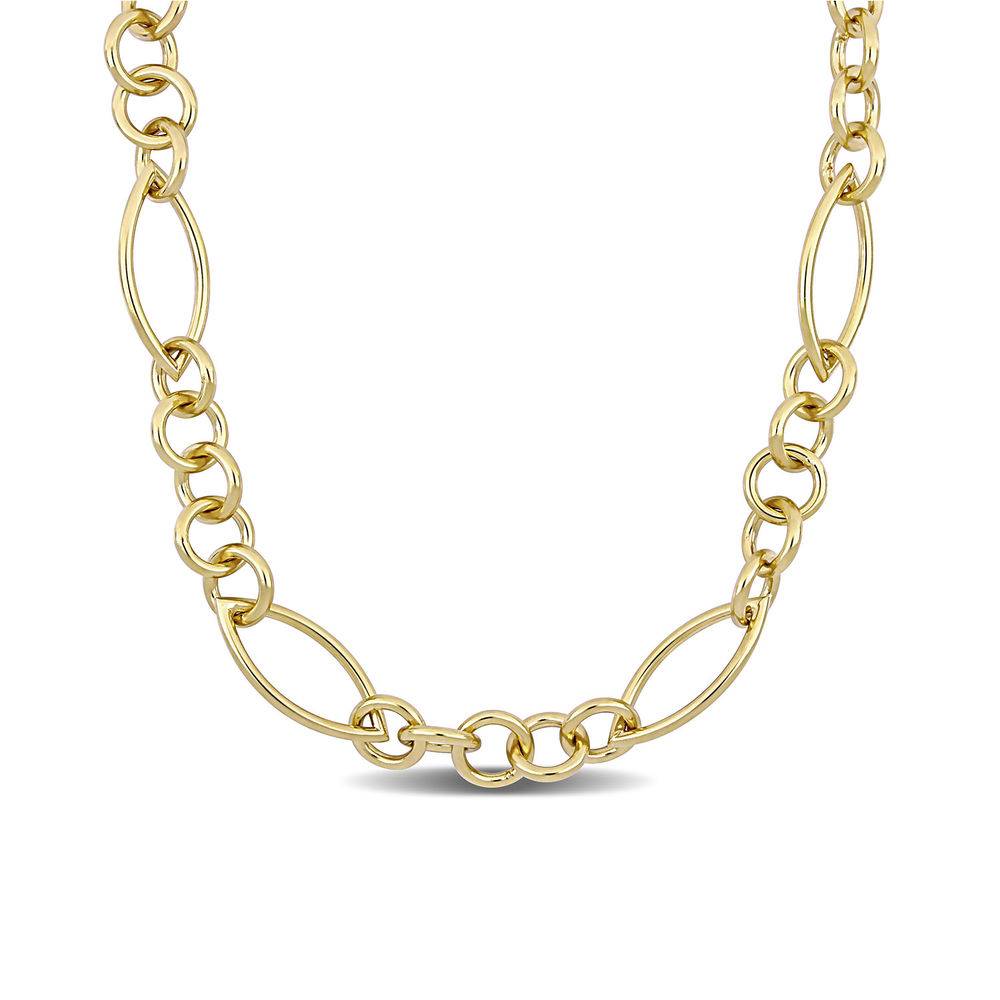 Fancy Link Necklace in Gold Plated Sterling Silver with Big Stylish Spring Ring Clasp
