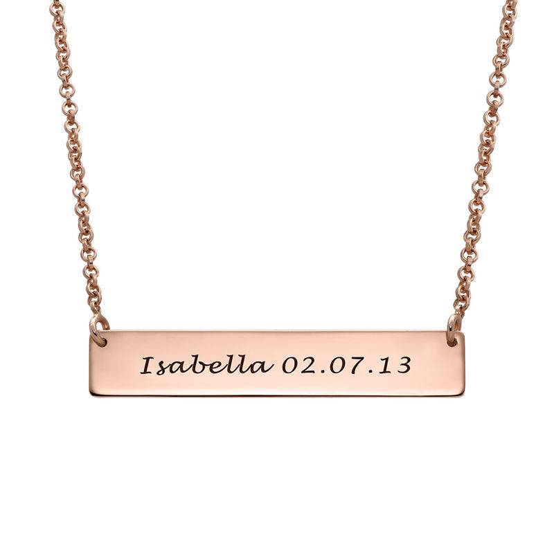 Fingerprint Bar Necklace with Back Engraving in 18ct Rose Gold Plating-3 product photo