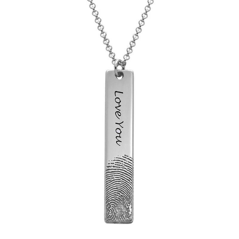Fingerprint Engraved Vertical Bar Necklace in Sterling Silver-2 product photo