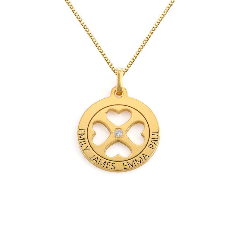 Four Leaf Clover Heart in Circle Pendant Necklace in 18ct Gold Plated - Mini design-1 product photo