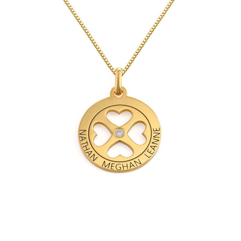 Four Leaf Clover Heart in Circle Pendant Necklace in 18ct Gold Vermeil - Mini design-1 product photo