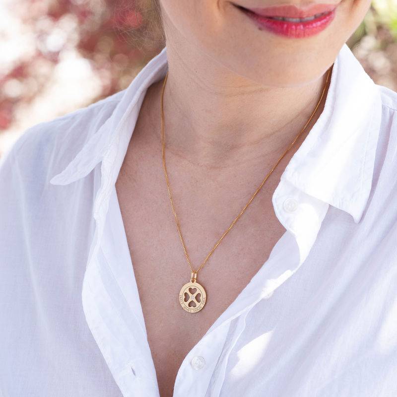 Four Leaf Clover Heart in Circle Pendant Necklace in 18ct Gold Vermeil - Mini design-2 product photo