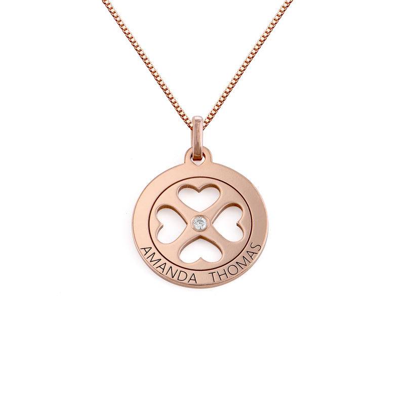 Four Leaf Clover Heart in Circle Pendant Necklace in 18ct Rose Gold Plated - Mini design-1 product photo