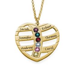 Gift for Mum - Engraved Gold Heart Necklace with Birthstones product photo