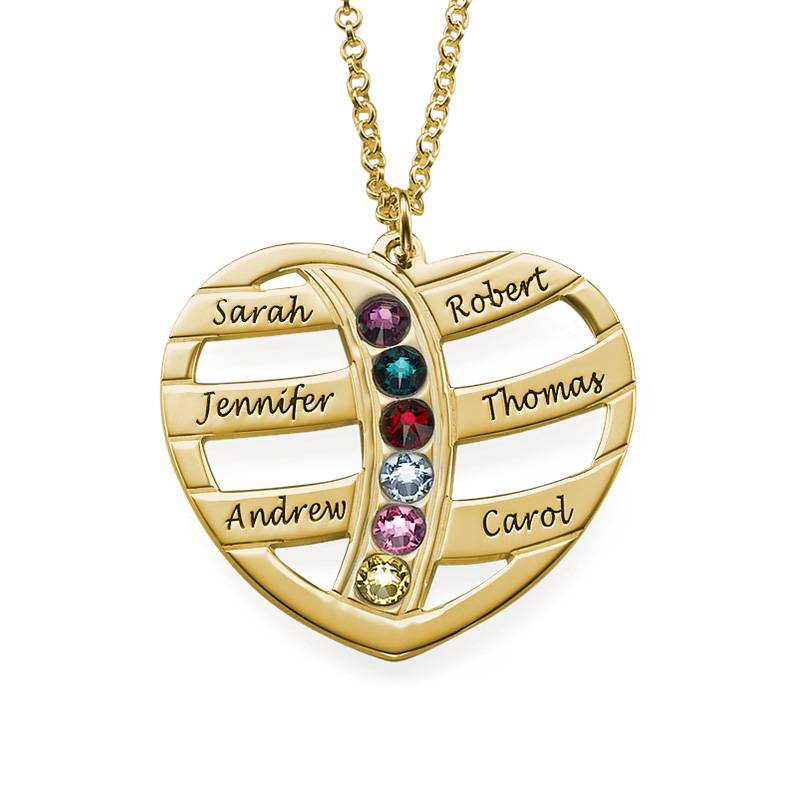 Gift for Mum - Engraved Gold Heart Necklace with Birthstones