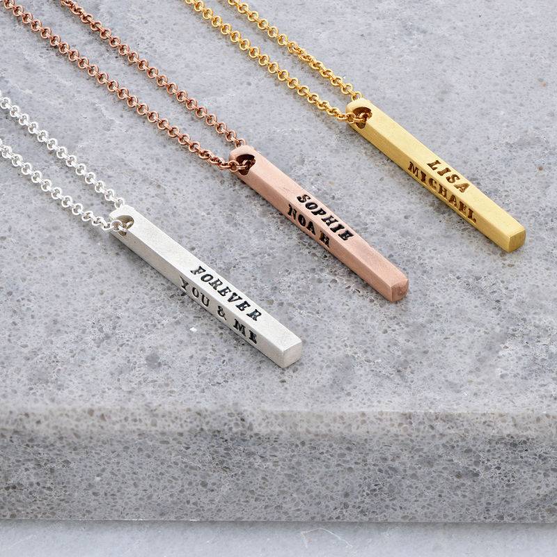 Gold Plated 4 Sides Stamped Bar Necklace-6 product photo