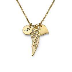 Gold Plated Angel Wing Necklace with Initial Pendant product photo