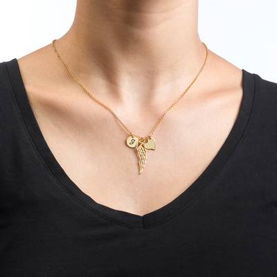 Gold Plated Angel Wing Necklace with Initial Pendant