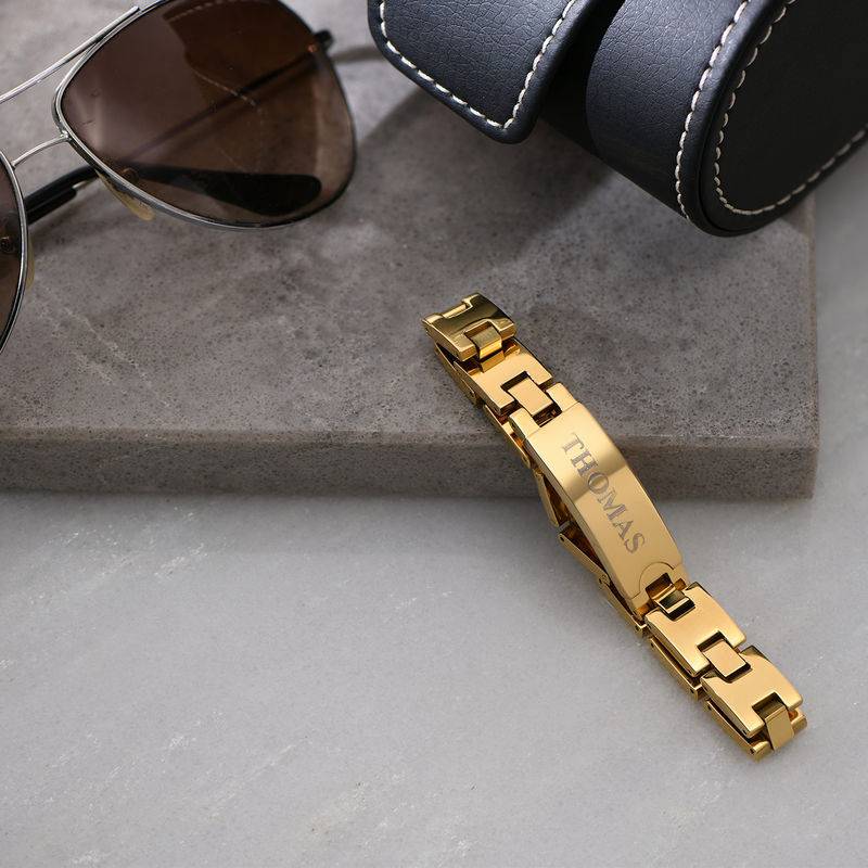 Gold Plated Stainless Steel Men's Bracelet with Engraving