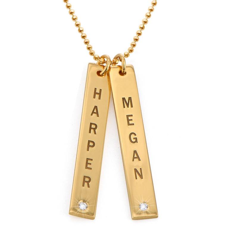 Gold Plated Vertical Bar Necklace with Diamond